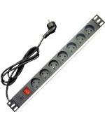 19" napájecí panel 7x220V-1,8m PPO Black+přep.ochr.16A