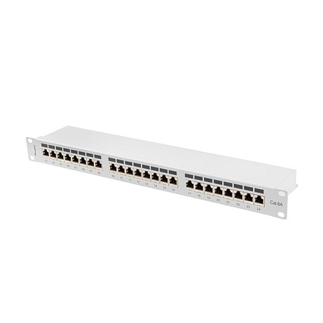 LANBERG PATCH PANEL 24 PORTŮ 1U 19" CAT.6A FTP STÍNĚNÝ ŠEDÝ
