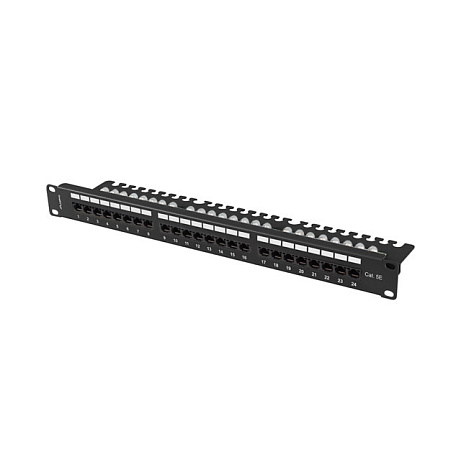 LANBERG PATCH PANEL 24 PORTŮ 1U 19" CAT.5E UTP S POLICÍ ČERNÝ