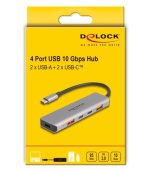 Delock Hub USB 10 Gbps se 2 porty USB Typ-A + 2 porty USB Type-C™ s konektorem USB Type-C™ a s PD 95 W