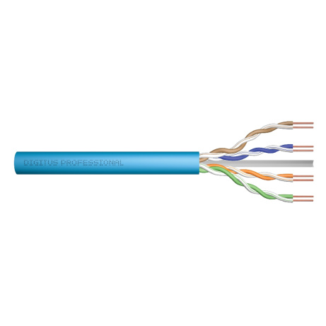 DIGITUS Instalační kabel CAT 6A U-UTP, 500 MHz Eca (EN 50575), AWG 23/1, buben 305 m, simplex, barva modrá