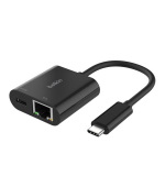Belkin USB-C adaptér s Gigabit Ethernetem RJ45 + 100W napájení, černá
