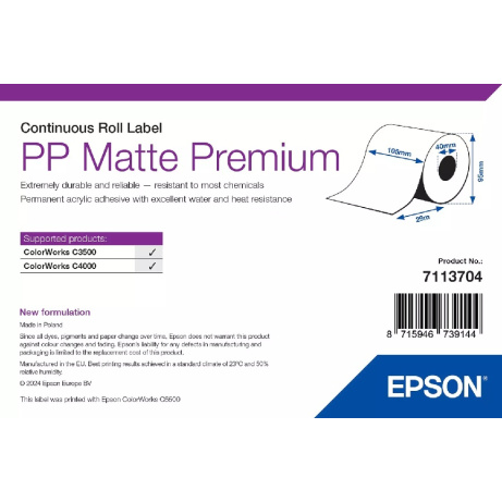PP Matte Label Premium, Cont Roll, 105mm x 29m