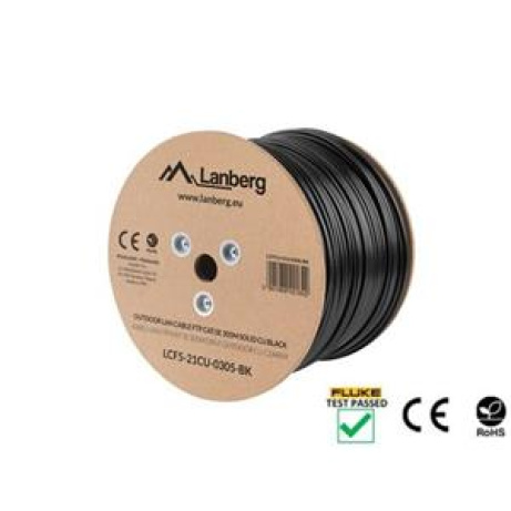 LANBERG LAN KABEL CAT.5E FTP 305M PEVNÝ VENKOVNÍ CU ČERNÝ FLUKE PŘEDÁN