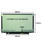 LCD PANEL 11,6" HD 1366x768 30PIN MATNÝ / ÚCHYTY PO STRANÁCH