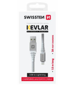 SWISSTEN DATOVÝ KABEL KEVLAR USB / LIGHTNING 1,5 M BÍLÝ