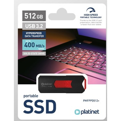 PLATINET přenosný SSD disk USB 3.2 R/W UP TO 400MB/s 512GB černá