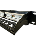 DATACOM Patch panel 19" UTP 24 port CAT5E DUAL 1U BK (4x6p) vyvazovací lišta
