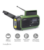 Nedis RDDBCR2000GN - Nouzové Radio | DAB+ / FM | Napájení z baterie/Napájení z USB/Ruční klika / Solar Powered | Budík