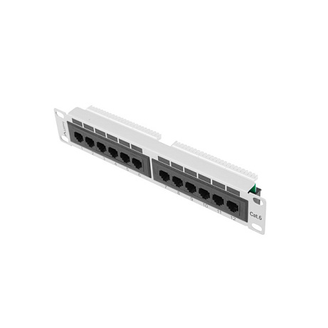 LANBERG PATCH PANEL 12PORT 1U 10" CAT.6 UTP ŠEDÝ