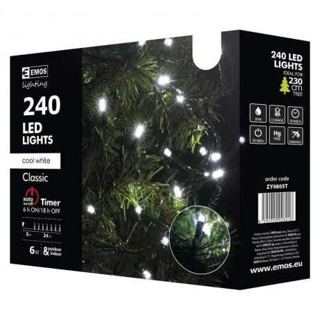Vánoční řetěz 240 LED - 24m, stud.bílá+časovač