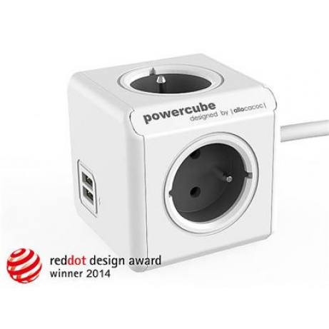 Zásuvka prodluž. PowerCube EXTENDED USB, Grey, 4 rozbočka, 2x USB, kabel 1,5m