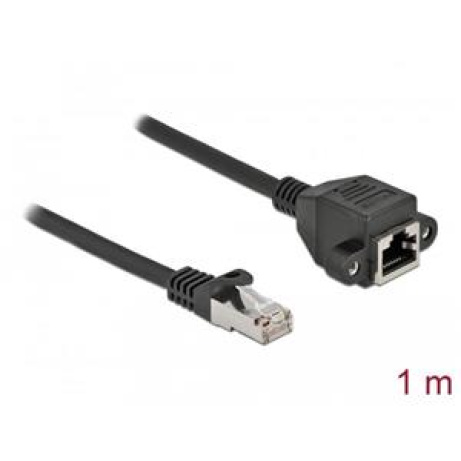 Delock Prodlužovací síťový kabel, ze zástrčky S/FTP RJ45 na zásuvku RJ45, Cat.6A, délka 1 m, černý
