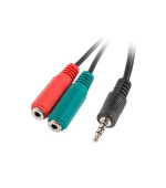 LANBERG adaptér Minijack 3.5mm (M) 4pin na 2x Minijack 3.5mm (F) 3pin kabel 20cm, černý