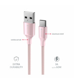 SWISSTEN DATOVÝ KABEL TEXTILE II USB / USB-C 1,5 M RŮŽOVÝ