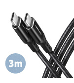AXAGON BUCM-CM30AB, HQ kabel USB-C <-> USB-C, 3m, USB 2.0, PD 60W 3A, ALU, oplet, černý