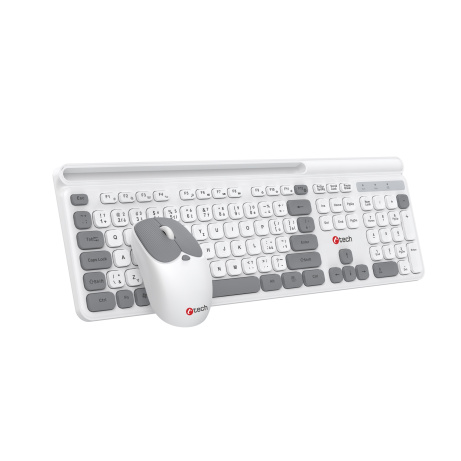 Klávesnice C-TECH Quallis WLKMC-05, bezdrátový combo set s myší, bílá, USB, CZ/SK