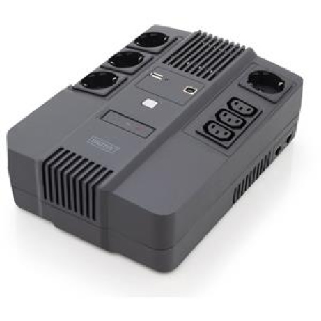 DIGITUS UPS vše-v-jednom, 800VA / 480W, LED 12V / 9Ah x1, 4x CEE 7 / 7,3x IEC C13, USB, RJ45