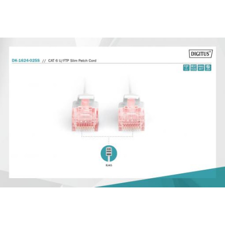 DIGITUS CAT 6 U-FTP slim patch cord, Cu, LSZH AWG 28/7, length 2.5 m, color grey