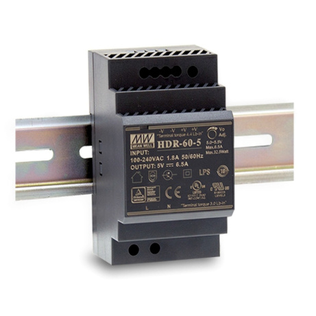 MEANWELL - HDR-60-5 - Průmyslový napájecí spínaný zdroj 5V 30W na DIN
