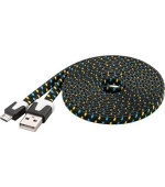 PremiumCord Kabel micro USB 2.0, A-B 2m, plochý textilní kabel, černo-modro-žlutý