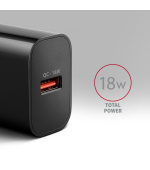 AXAGON ACU-QC18, Nabíječka do sítě 18W, 1x port USB-A, QC3.0/AFC/Apple, černá