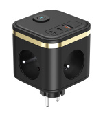 Síťový adaptér VIKING Y33, černá/Output: 3xAC, 1xUSB-A, 2xUSB-C/Tlačítko ON/OFF