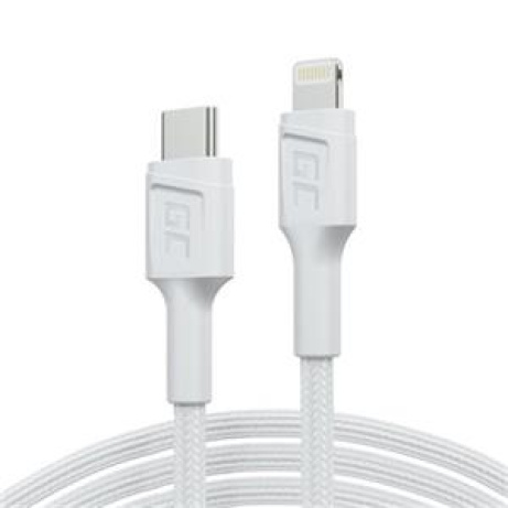 Green Cell PowerStream Bílý kabel Lightning - USB-C 1m MFi  s rychlým nabíjením Power Delivery, pro Apple iPhone