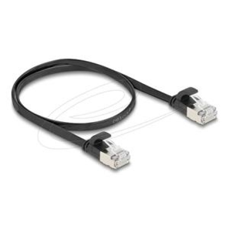 Delock Plochý patch kabel RJ45 zástrčka na zástrčku Cat.6A U/FTP 0,5 m, černý
