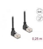 Delock Síťový kabel rozhraní RJ45, Cat.6A, S/FTP, Slim, zalomený nahoru / nahoru o 90°, 0,25 m, černý