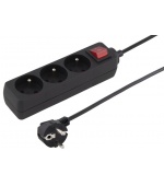 Prodlužovací přívod 230V 2m 3 zásuvky, vyp, černý