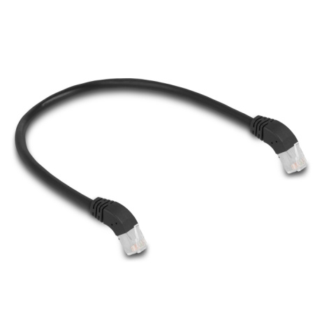 Delock Síťový kabel RJ45 Cat.6A S/FTP, zalomený dolů o 45°, 0,5 m, černý