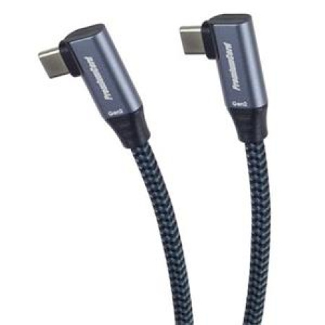 PremiumCord USB-C 2x zahnutý kabel ( USB 3.2 GEN 2x2, 5A, 100W, 20Gbit/s ) bavlněný oplet, 2m