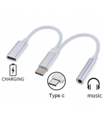 PremiumCord Převodník USB-C na audio konektor jack 3,5mm female + USB typ C konektor pro nabíjení