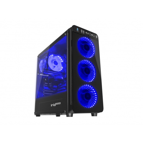 Počítačová skříň Genesis IRID 300 BLUE MIDI (USB 3.0), 4 ventilátory s modrým podsvícením