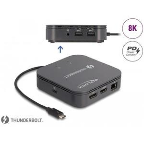 Delock Thunderbolt™ 3 Mini Dokovací stanice 8K - DisplayPort / HDMI / USB / LAN / Audio / PD 3.0