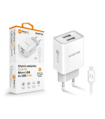 Chytrá síťová nabíječka ALIGATOR 2,4A, 2xUSB, smart IC, bílá, micro USB kabel