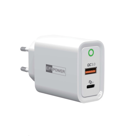 ER POWER 30W PD USB-C/USB-A EU síťový adaptér, bílý
