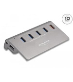 Delock Rozbočovač USB 10 Gbps se 4 porty USB Typu-A a jedním portem pro rychlé nabíjení včetně napájecího zdroje