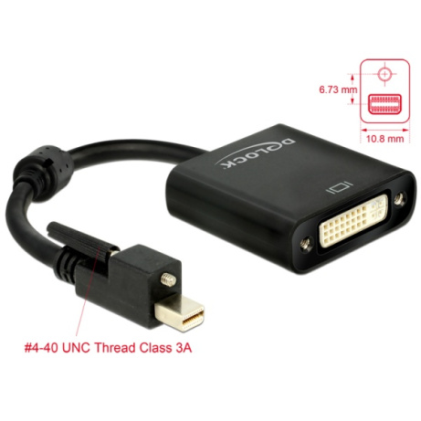 Delock Adaptér mini Displayport 1.2 samec se šroubky > DVI samice 4K aktivní černý