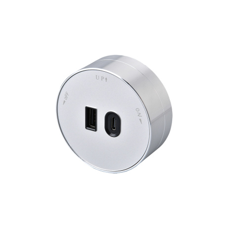 Zásuvkový modul Viking A60S, stříbrná/výstupy - 1xUSB-A, 1xUSB-C/výkon až 2500W/230V,16A,50Hz