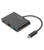 DIGITUS USB typ C Multiportový adaptér HDMI  4K@30 Hz 1x HDMI, 1x port USB-C (PD), 1x USB 3.0