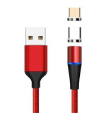 PremiumCord Magnetický micro USB a USB-C nabíjecí a datový kabel 1m, červený