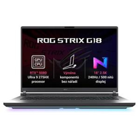 ASUS ROG Strix G18 - Ultra 9 Processor 275HX/32GB/1TB SSD/RTX 5080 16GB/18"/2,5K/IPS/240Hz/2y PUR/Win 11 Home/šedá