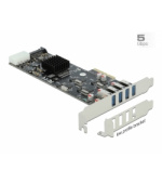 Delock PCI Express x4 Karta na 4 x externí SuperSpeed USB (USB 3.2 Gen 1) USB Typ-A samice Quad Channel - Low Profile