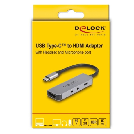 Delock Adaptér USB Type-C™ na HDMI 4K 60 Hz náhlavní a mikrofonní port + USB Type-C™ PD 95 W