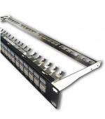 DATACOM Patch panel 19" STP 24 port CAT6A 1U černý, vyvaz.lišta, beznástrojový