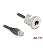 Delock Integrovaná zásuvka RJ45 s kabelovou zástrčkou Cat.5e, STP, 30cm, hliník