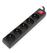 OMEGA Prodlužovací zásuvková lišta s 5 zásuvkami WITH BASIC SURGE PROTECTION 1.5M 16A 5 SOCKET TYPE E FRENCH BLACK