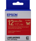 Epson zásobník se štítky – saténový pásek, LK-4HKK, zlatá/červená, 12 mm (5 m)
